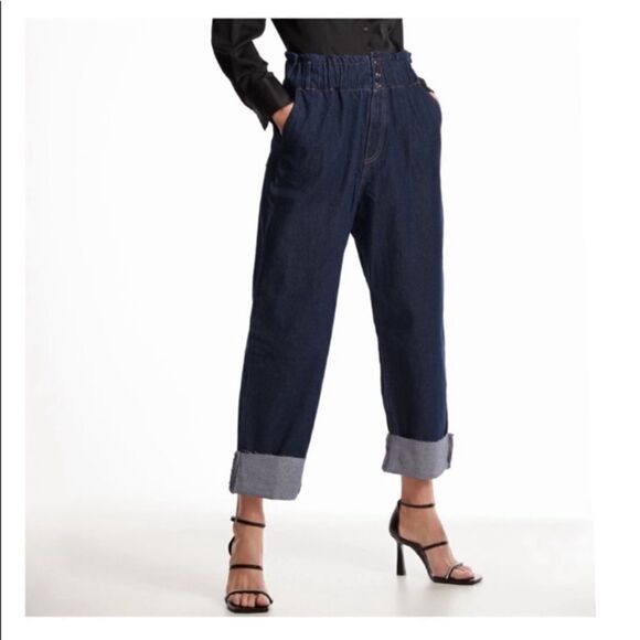 Zara Paperbag Baggy Slouchy High Waist Jeans Size 6 - Picture 1 of 10